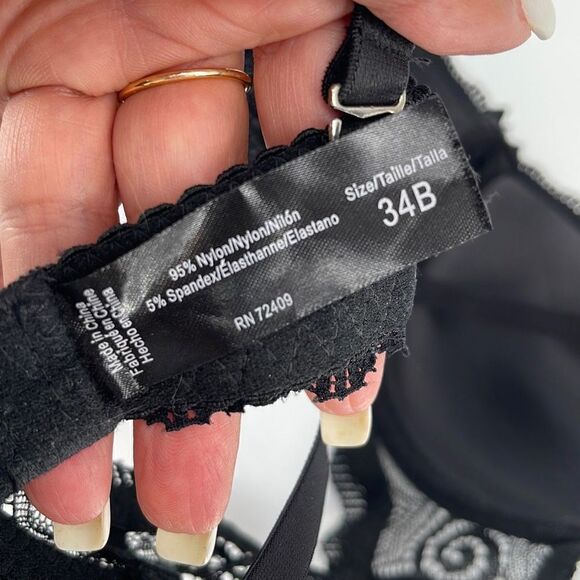 Womens Underwired‎ Bra Lace Crisscross Back Padded Cup Black Size 34B - Picture 4 of 4